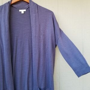 Caslon Cotton Blue Long Open Cardigan Sweater S P